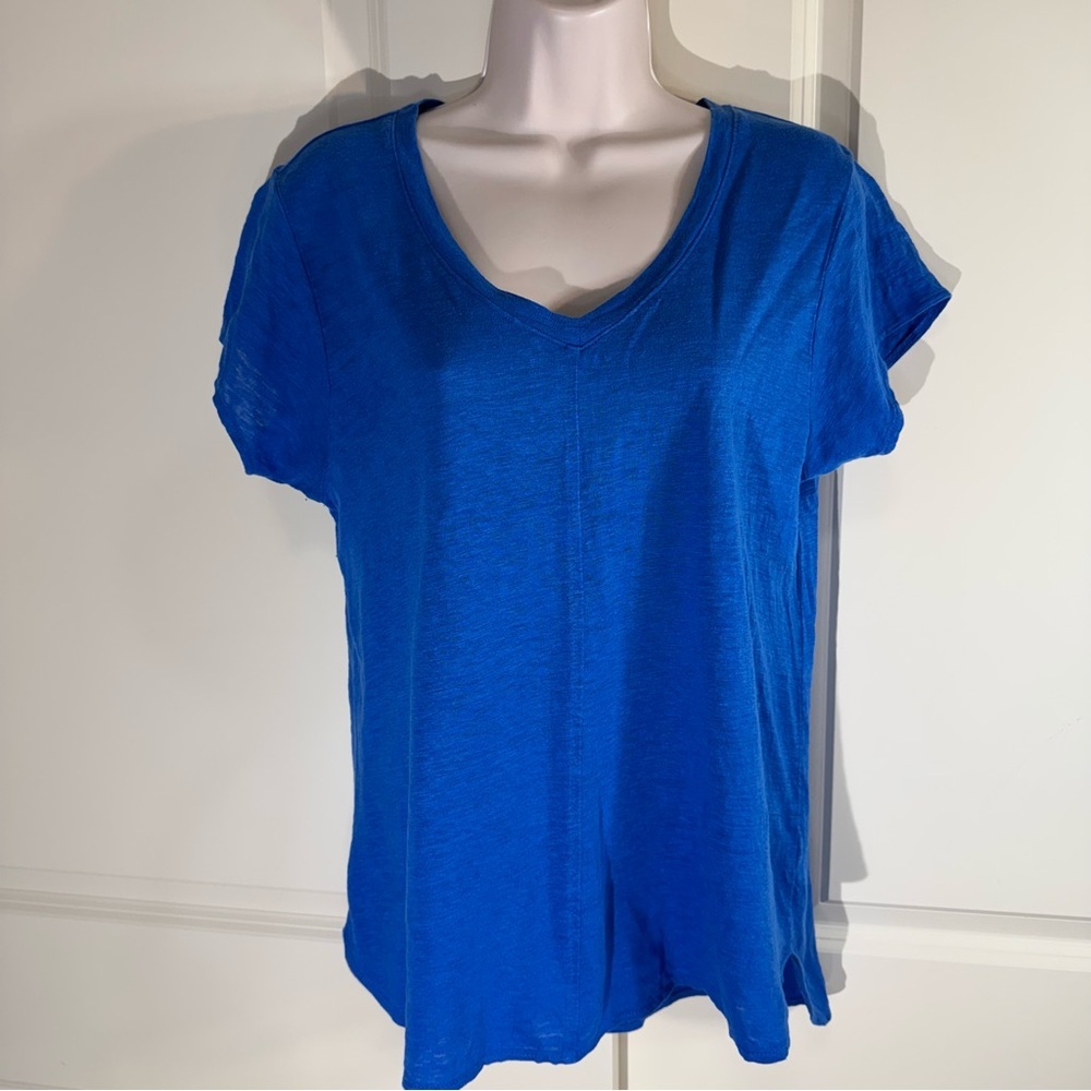 Tahari Royal Blue Short Sleeve Linen Top Large